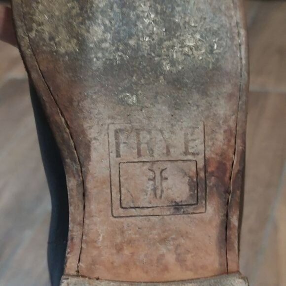 Frye Paige tall riding boot leather layer dark brown stack heel - Picture 8 of 12